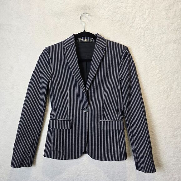 GUCCI Blazer Womens EU 38 US 2 Navy Blue Pinstripe Office Siren Boardroom - Picture 1 of 12